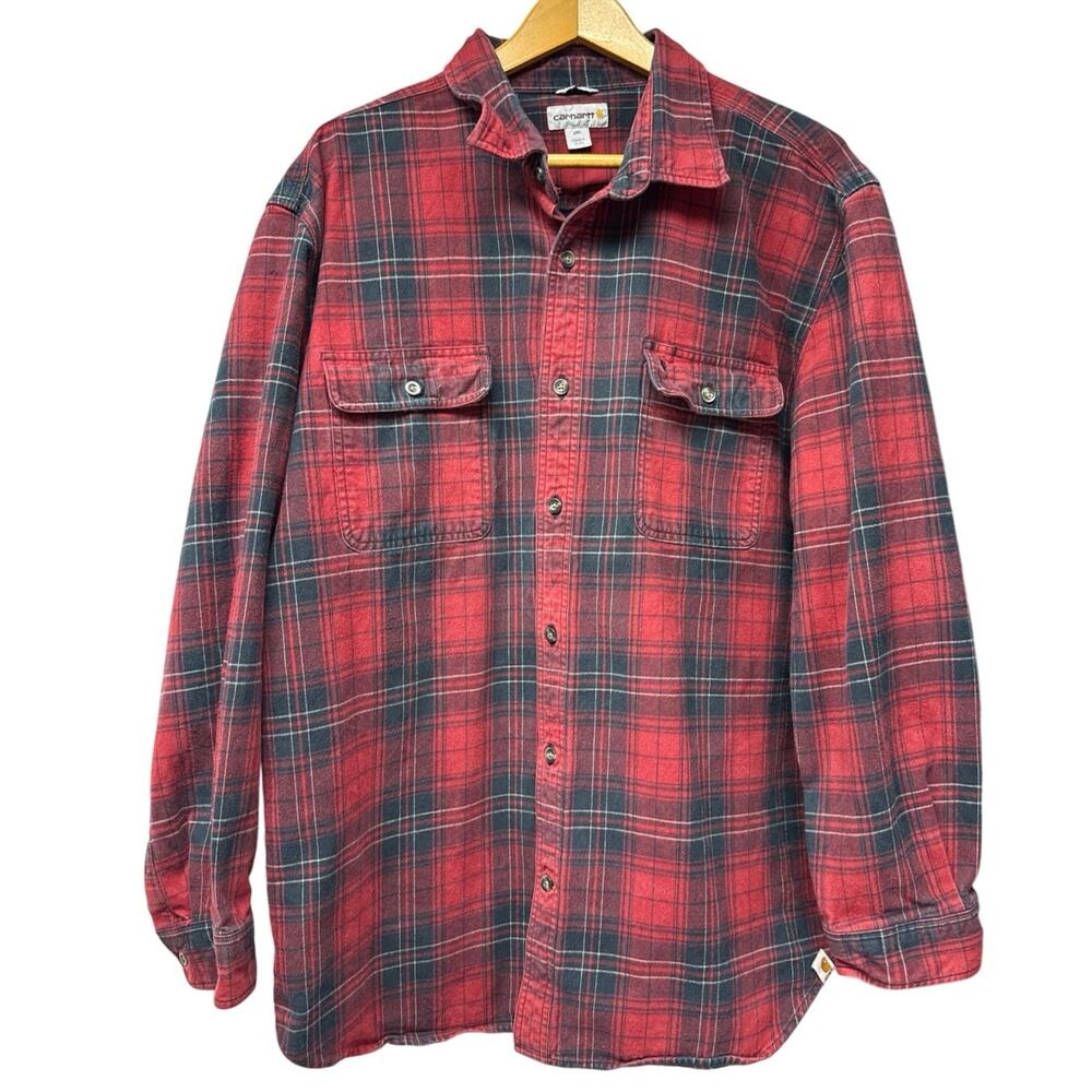 Carhartt Red Black Plaid Flannel Shirt Size 2XL *flawed Original Fit Button Up